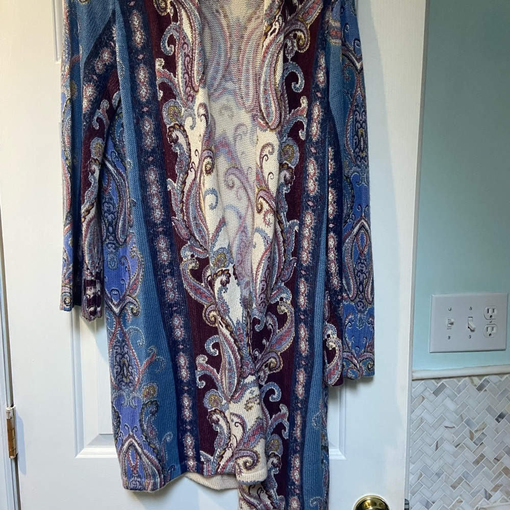 FINAL PRICE Chico’s Blue and Burgundy long sweater jacket